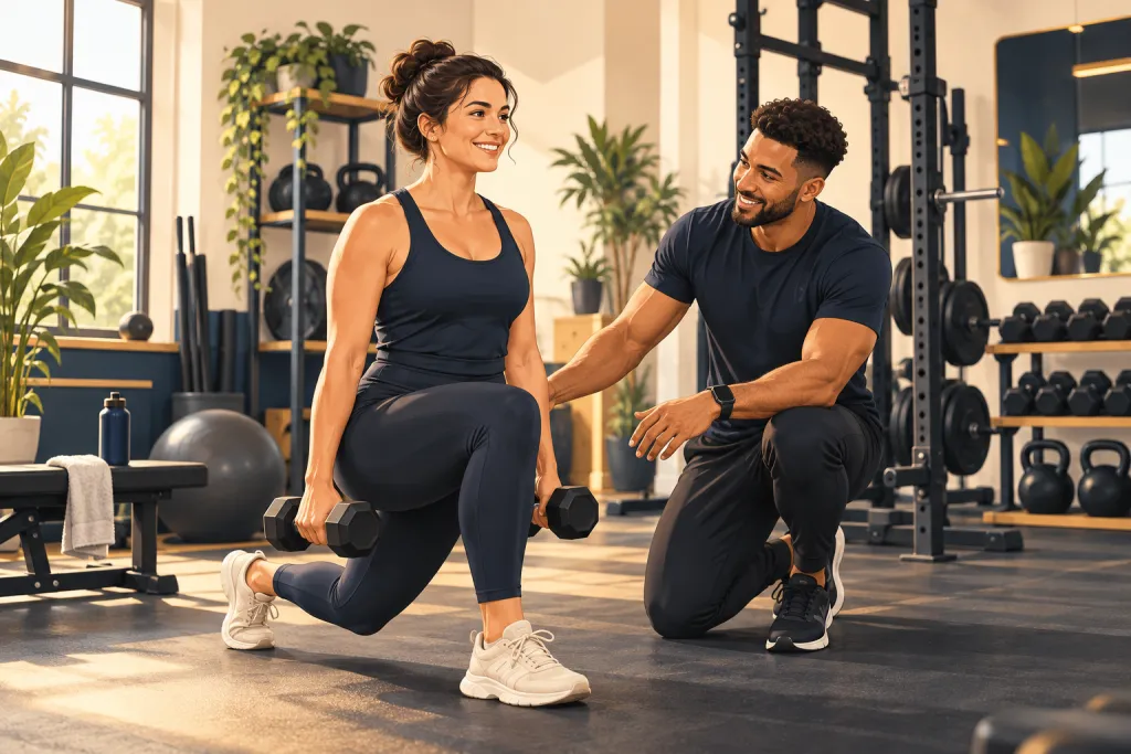 Illustration of a personal trainer in a local gym